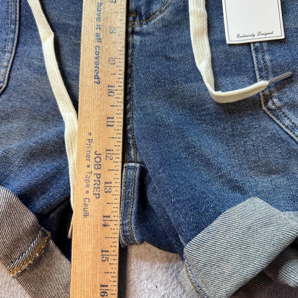 Judy Blue Denim Shorts Womens 1XL Blue High Waist Drawstring Cuffed JB150343 DK - Picture 7 of 10